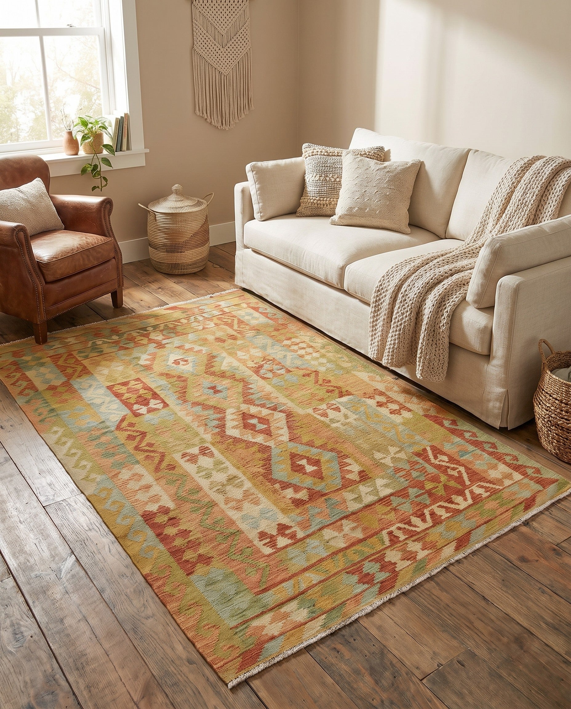 3' 11 x 6' 3 Hand Woven Kilim Waziri Wool Rug
