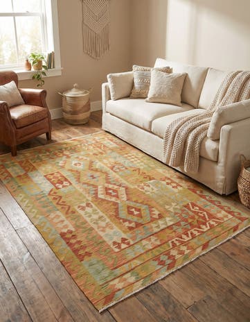 3' 11 x 6' 3 Hand Woven Kilim Waziri Wool Rug