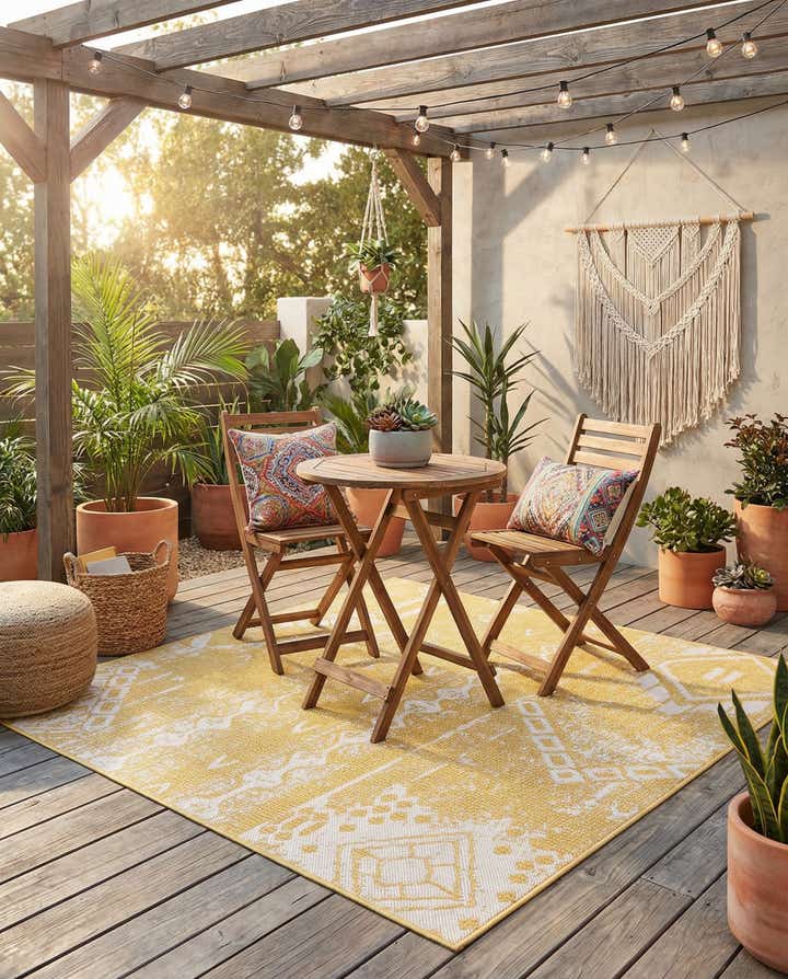 5' 3 x 5' 3 Easy-Clean Bohemian Indoor / Outdoor Square Rug