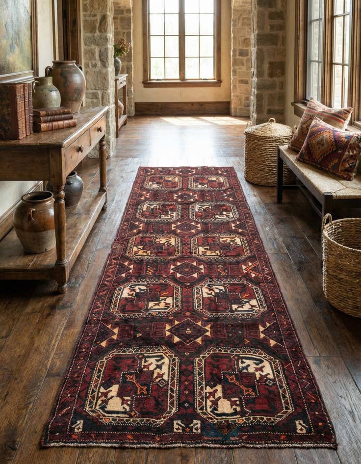 Detail image of  4' 5 x 12' 3  Hand Knotted Shiraz Persian Wool Runner Rug
