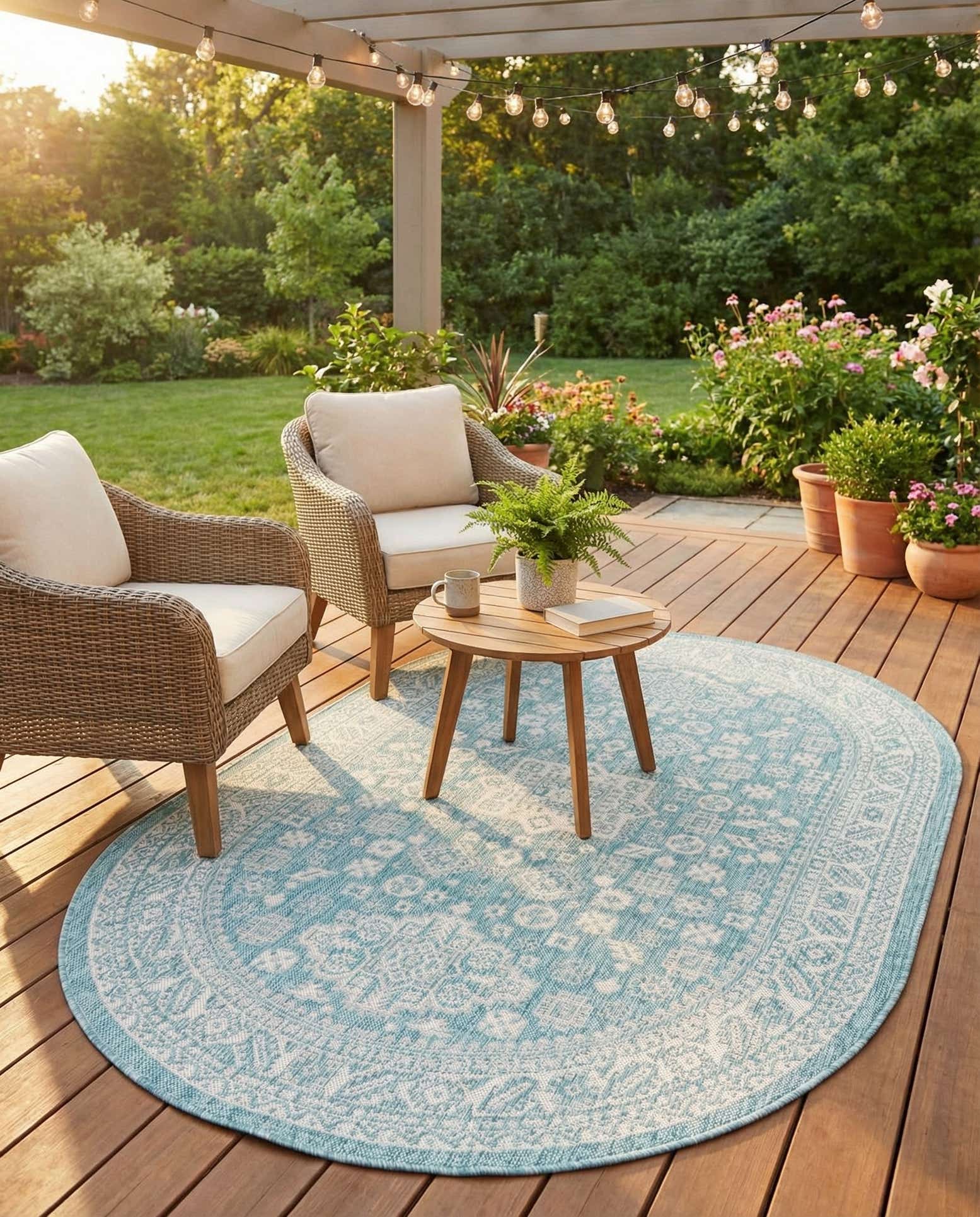 5' 3 x 8' Easy-Clean Aztec Indoor / Outdoor Oval Rug