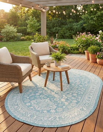5' 3 x 8' Easy-Clean Aztec Indoor / Outdoor Oval Rug