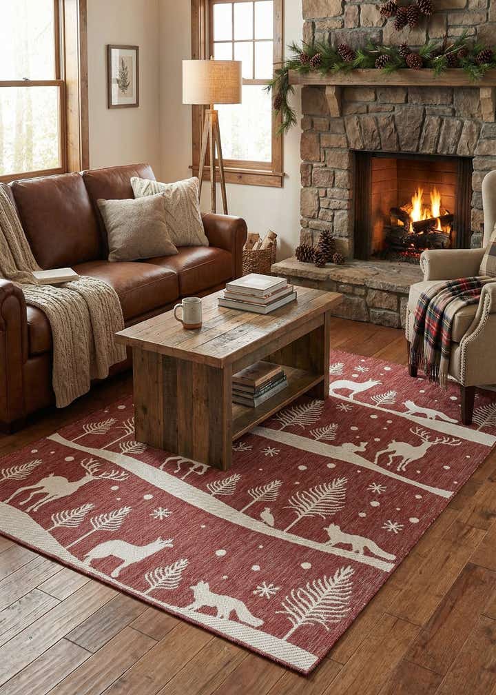 5' 3 x 7' Easy-Clean Holiday Indoor / Outdoor Rug