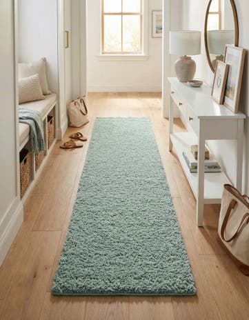 Sage Green Soft Solid Shag Runner Rug