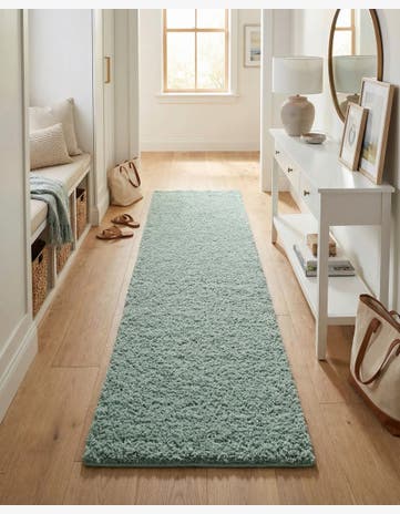 Sage Green Soft Solid Shag Runner Rug