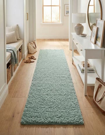 Sage Green Soft Solid Shag Runner Rug