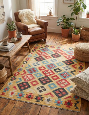 4' 1 x 6' 2 Hand Woven Kilim Maymana Wool Rug