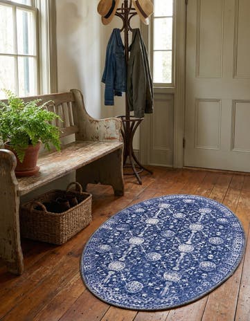 Navy Blue Washable Timeless Oval Rug