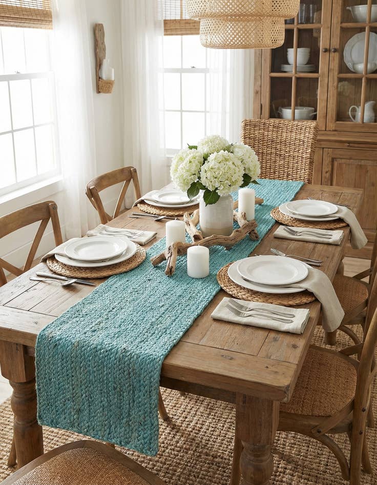 Detail image of 1' 2 x 10'  Hand Braided Jute Table Runner Rug