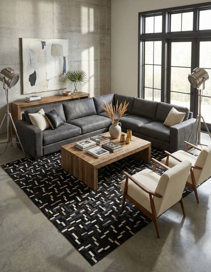 Detail image of 7' 10 x 9' 9 Cowhide Leather Rug