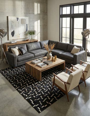 7' 10 x 9' 9 Cowhide Leather Rug