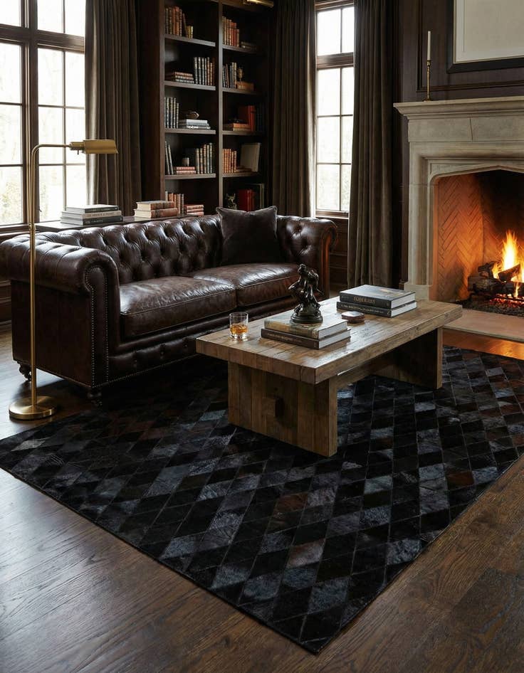 Detail image of 5' 2 x 8' Cowhide Stocks Rug