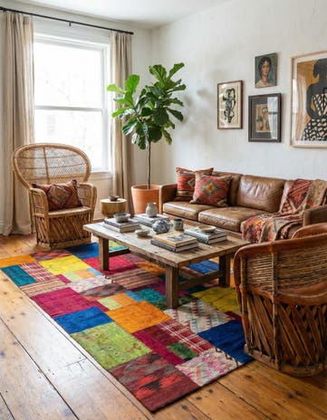 5' 8 x 8' Hand Woven Kilim Patchwork Wool Rug