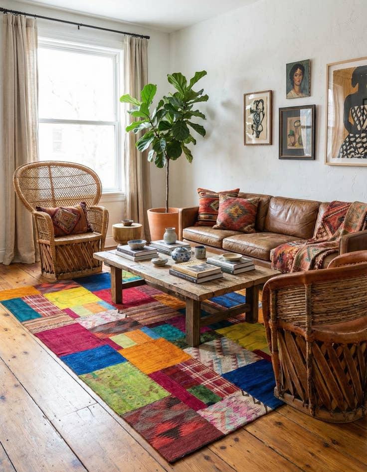 Detail image of 5' 8 x 8'  Hand Woven Kilim Patchwork Wool Rug