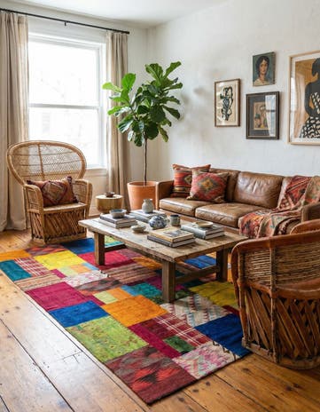 5' 8 x 8' Hand Woven Kilim Patchwork Wool Rug