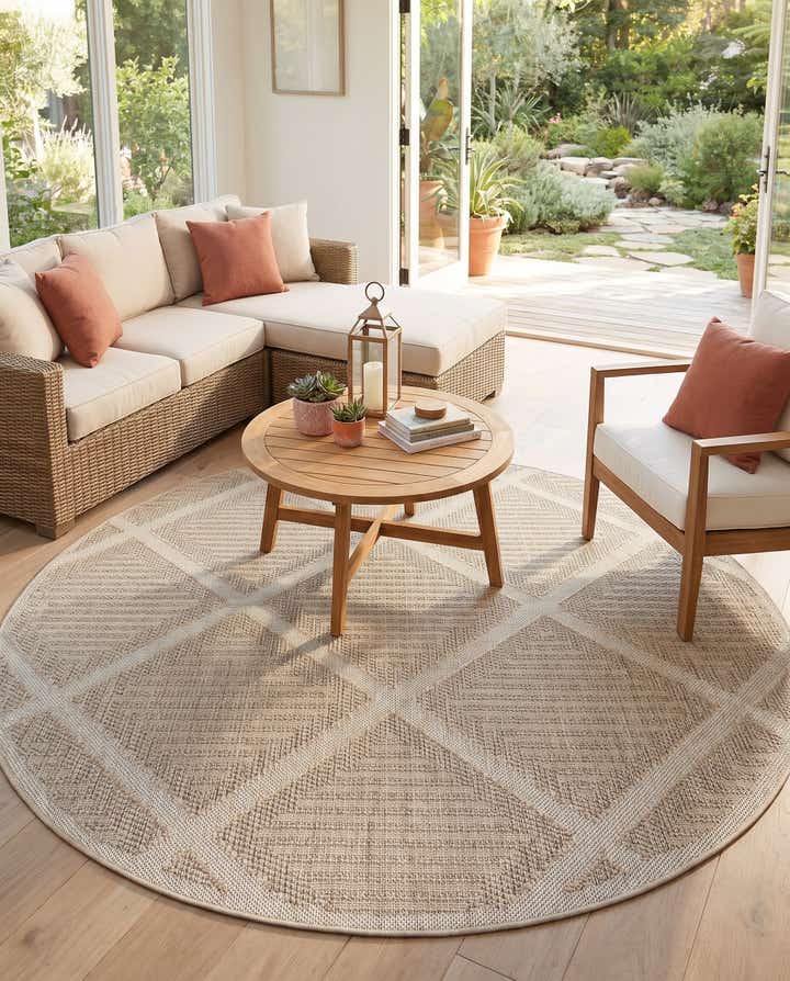 7' 10 x 7' 10 Easy-Clean Lattice Indoor / Outdoor Round Rug