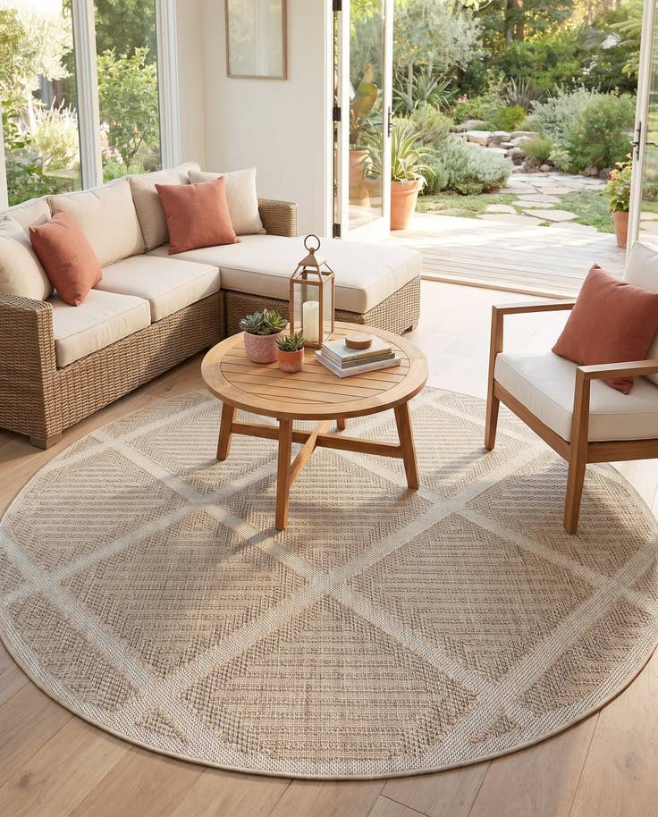 Detail image of 7' 10 x 7' 10 Easy-Clean Lattice Indoor / Outdoor Round Rug