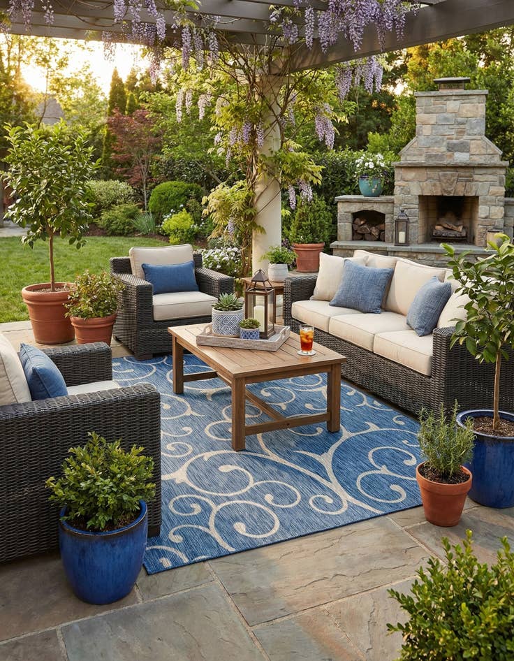 Detail image of 9' x 12'  Washable Botanical Indoor / Outdoor Rug