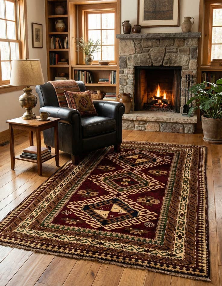 Detail image of 4' 1 x 6' 3  Hand Knotted Kars Wool Rug