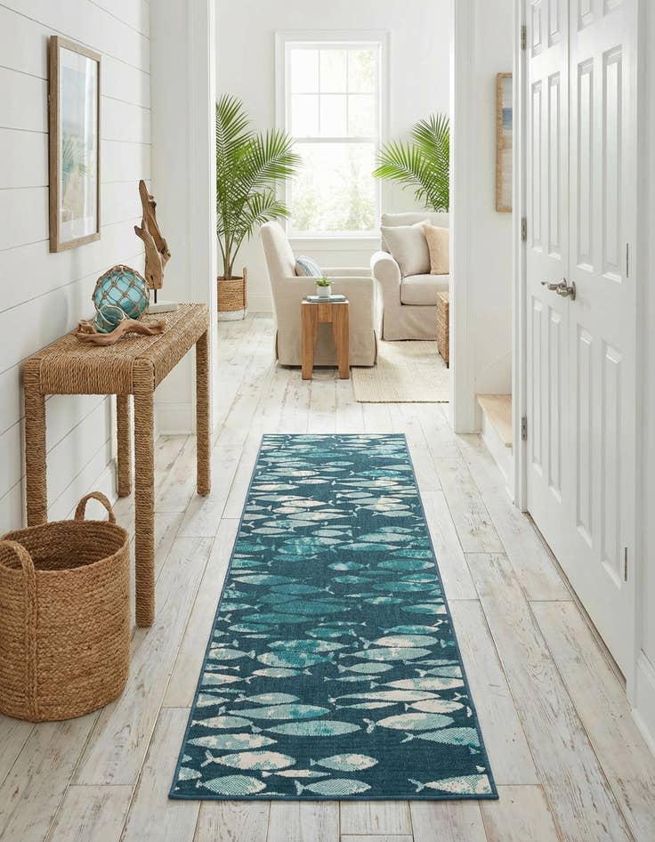 Detail image of  2' 7 x 12'  Washable Coastal Indoor / Outdoor Runner Rug