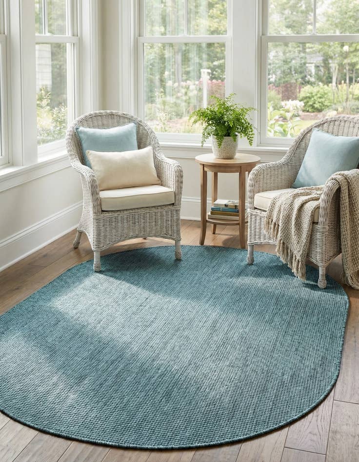 Detail image of 5' 3 x 8'  Washable Solid Indoor / Outdoor Oval Rug