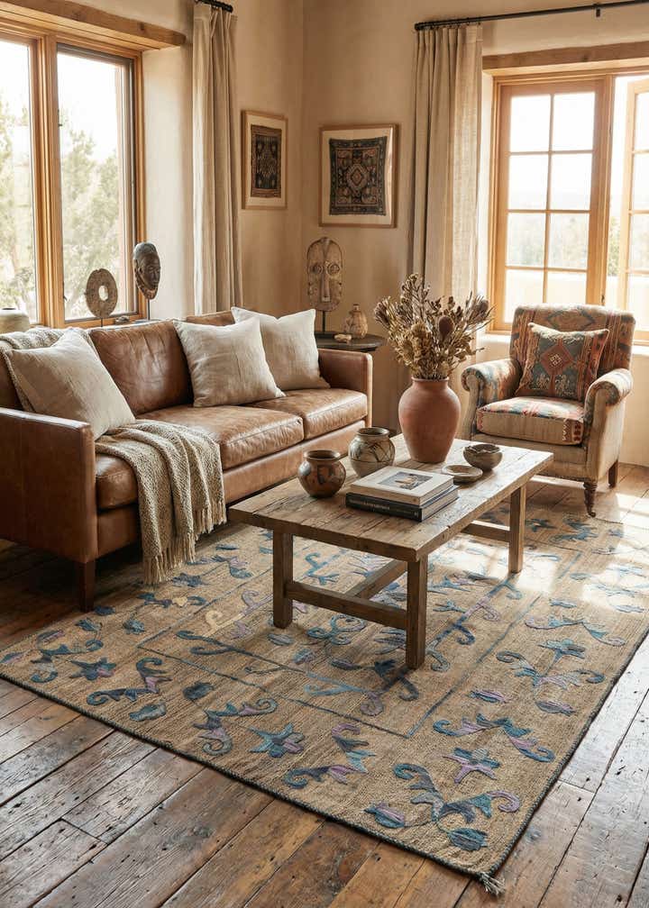5' 2 x 6' 5 Hand Woven Kilim Suzani Wool Rug