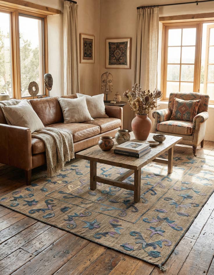Detail image of 5' 2 x 6' 5 Hand Woven Kilim Suzani Wool Rug