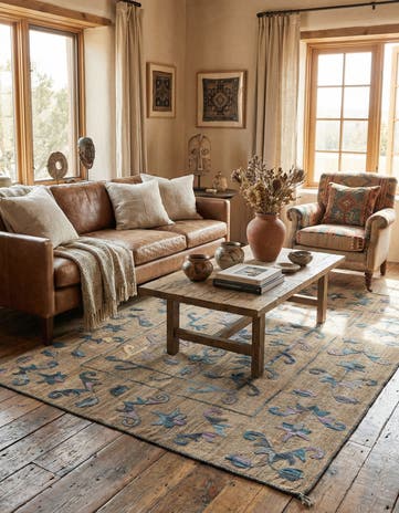 5' 2 x 6' 5 Hand Woven Kilim Suzani Wool Rug