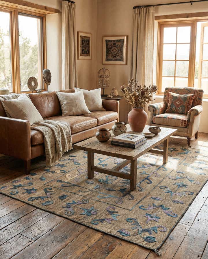 5' 2 x 6' 5 Hand Woven Kilim Suzani Wool Rug