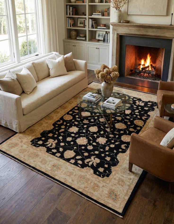 Detail image of  6' 9 x 10'  Hand Knotted Peshawar Ziegler Rug