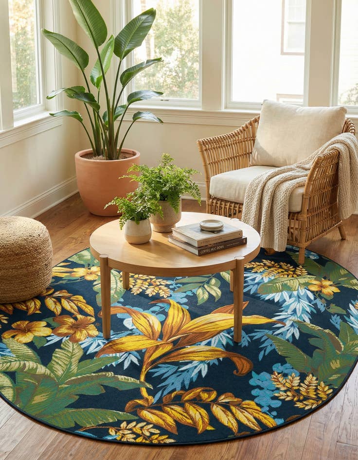Detail image of 7' 10 x 10' Easy-Clean Botanical Indoor / Outdoor Oval Rug