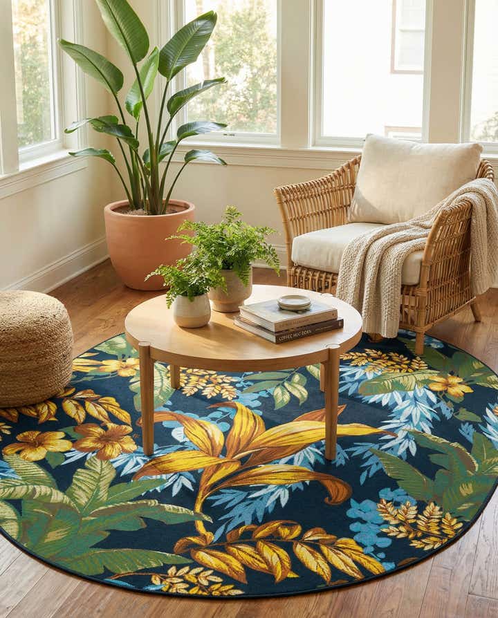 7' 10 x 10' Easy-Clean Botanical Indoor / Outdoor Oval Rug