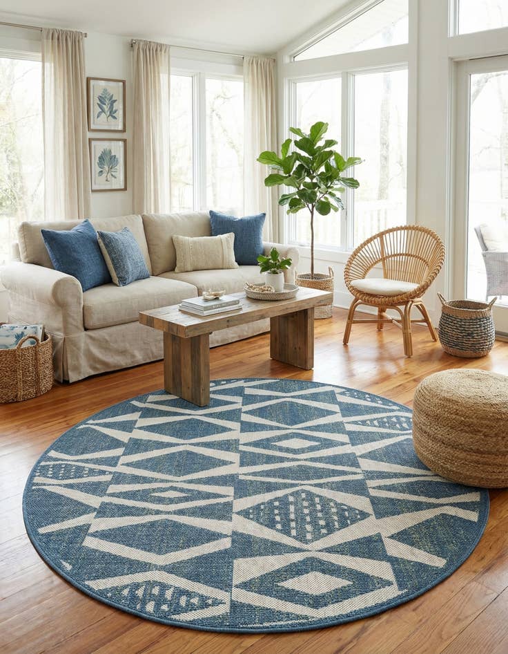 Detail image of  6' 1 x 6' 1  Washable Baja Indoor / Outdoor Round Rug