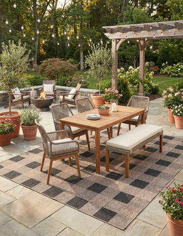 Black and Brown Easy-Clean Checkered Indoor / Outdoor Square Rug