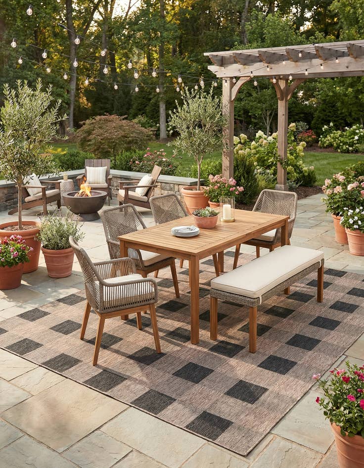 Detail image of 10' x 10'  Washable Checkered Indoor / Outdoor Square Rug