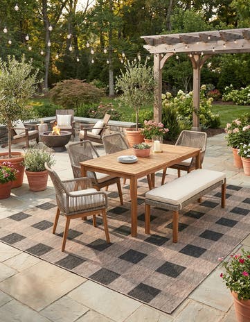 Black and Brown Easy-Clean Checkered Indoor / Outdoor Square Rug