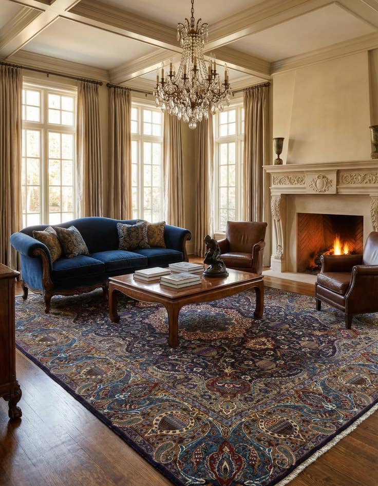 Detail image of 9' 3 x 12' 7 Hand Knotted Kashmar Persian Wool Rug