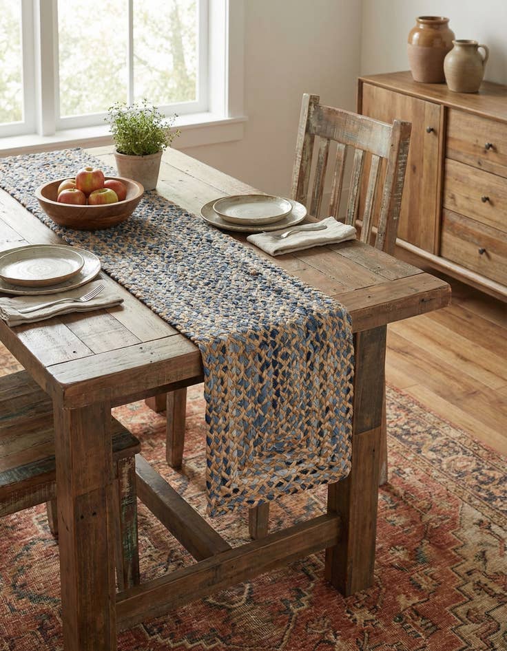 Detail image of 1' 2 x 6' 1  Hand Braided Chindi Table Runner Rug