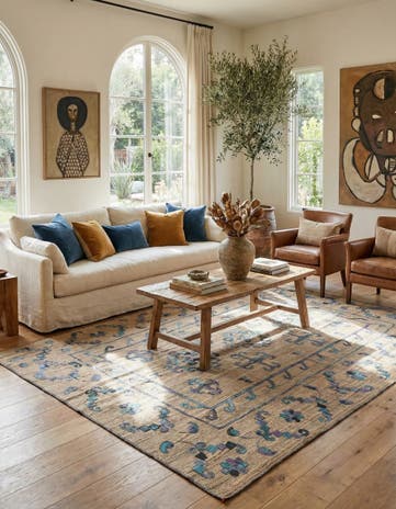 6' 8 x 9' 5 Hand Woven Kilim Suzani Wool Rug