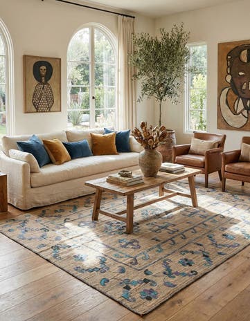 6' 8 x 9' 5 Hand Woven Kilim Suzani Wool Rug