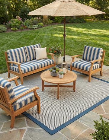 Navy Blue Easy-Clean Border Indoor / Outdoor Square Rug