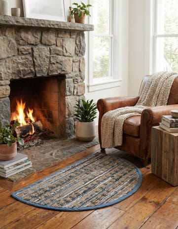 Navy Blue Hand Woven Chindi Jute Hearth Rug
