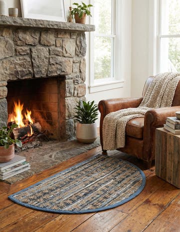Navy Blue Hand Woven Chindi Jute Hearth Rug