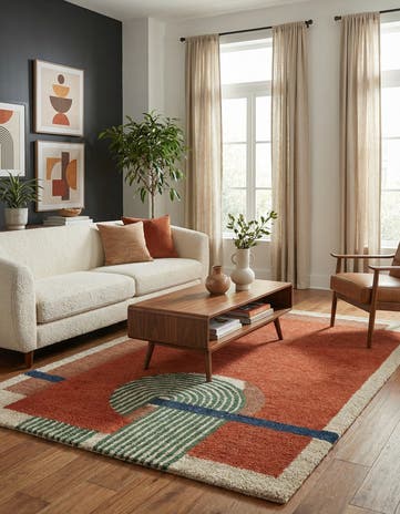 Orange Handtufted Wool Rug