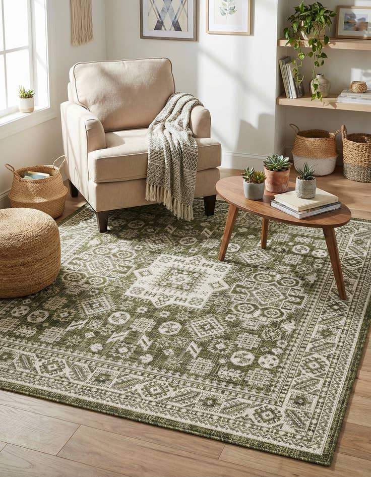 Detail image of 5' 3 x 5' 3  Washable Aztec Indoor / Outdoor Square Rug