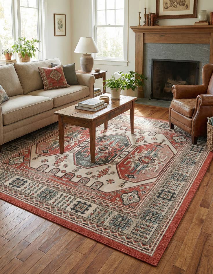 Detail image of  7' 10 x 7' 10  Washable Traditional Indoor / Outdoor Square Rug