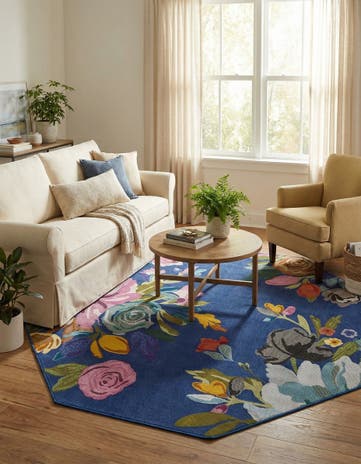 Blue Blossom Octagon Rug