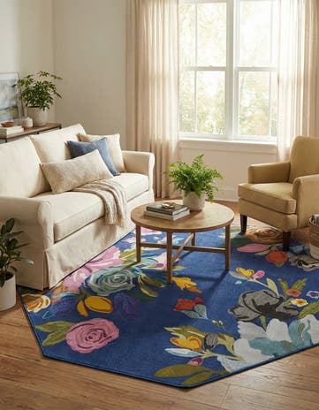 Blue Blossom Octagon Rug