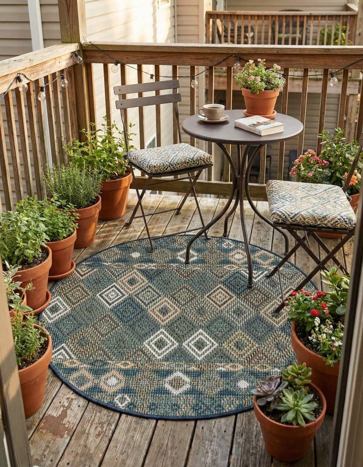 Detail image of 3' 3 x 3' 3  Washable Baja Indoor / Outdoor Round Rug