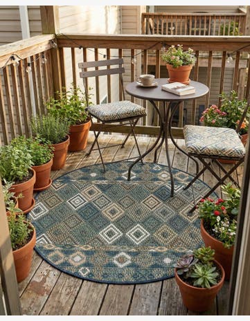 Navy Blue Easy-Clean Baja Indoor / Outdoor Round Rug